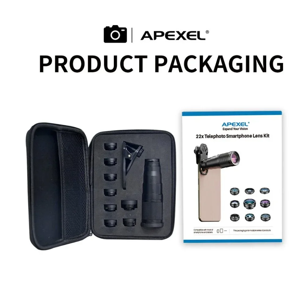 10-in-1 Mobile Phone Lens Kit: 22X Telephoto, Fisheye, Wide Angle, Macro Lens